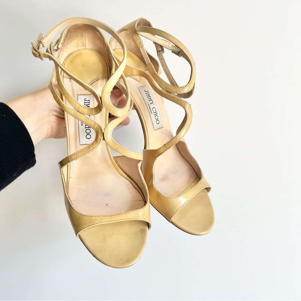 Jimmy Choo Nude Stiletto Patent Leather Sandals Worn As-Is Condition - EU 40.5